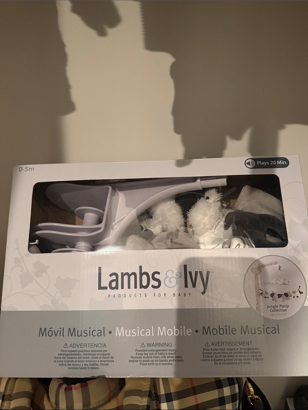 L.A.M.B. Lambs & Ivy Neutral Plush Crib Mobile - White Cream